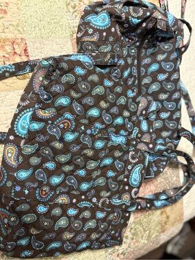 Brown Paisley Quilted Tote with Blue Accents